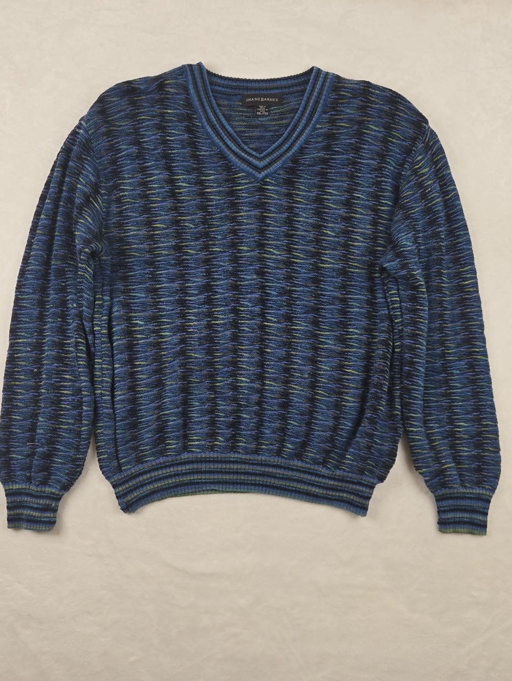 Jhane Barnes Vintage Blue V-neck Knit Wool Blend Grampa Sweater Mens Size XXL